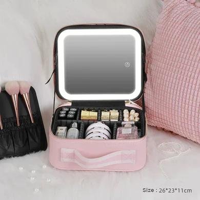 Portable Travel Makeup Cosmetic Organizer Bag with LED Mirror - Image 11