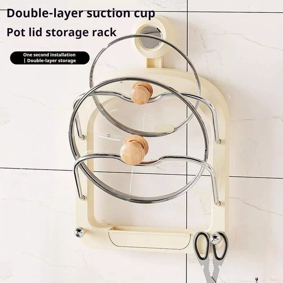 Suction Cup Pot Lid Holder, Wall Mounted Pan Cover Stand Organizer, Multi- Layer Chopping Board Holder - Image 5