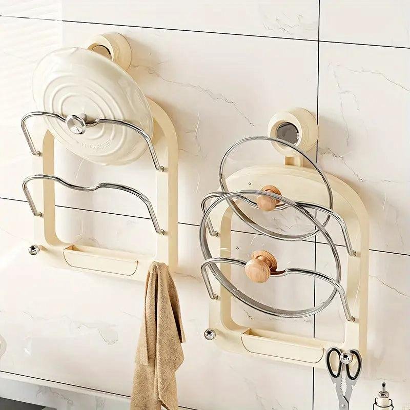 Suction Cup Pot Lid Holder, Wall Mounted Pan Cover Stand Organizer, Multi- Layer Chopping Board Holder - Image 13