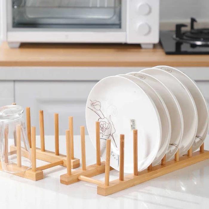 Wooden Dish Holder, Countertop Plate Organizer Rack Stand, Cup Holder Dish Drying Rack - Image 6