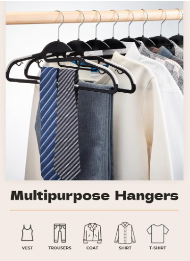 10 PCS Heavy Duty Plastic Hangers, Black Slim Clothes Hangers S-Shaped Hangers for Shirt, Suit, Pant, Skirt 42cm