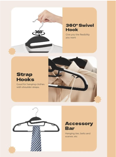 10 PCS Heavy Duty Plastic Hangers, Black Slim Clothes Hangers S-Shaped Hangers for Shirt, Suit, Pant, Skirt 42cm - Image 4